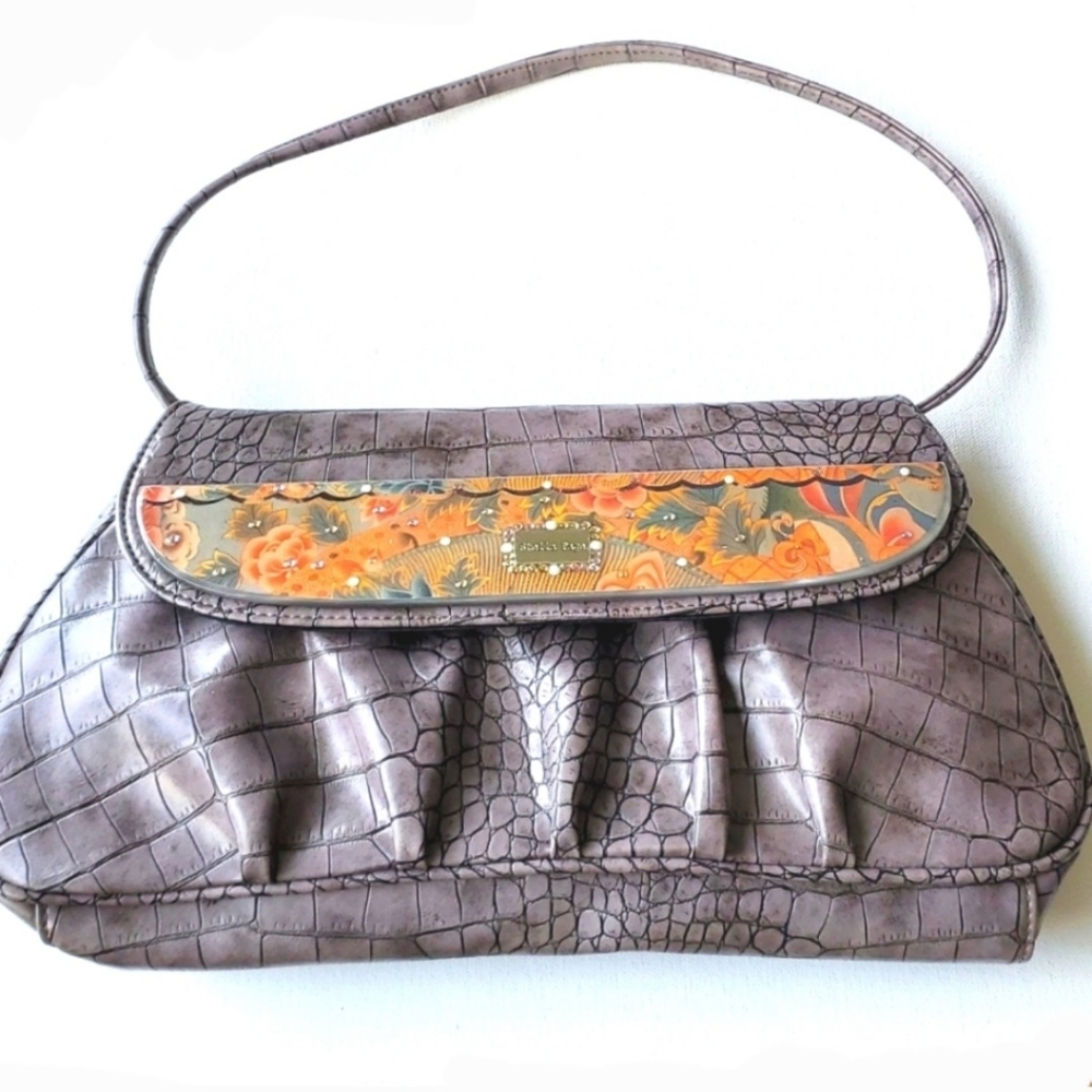 Stella Page Limited Editions 9166 Gray Faux Croc Clutch Shoulder Purse F…